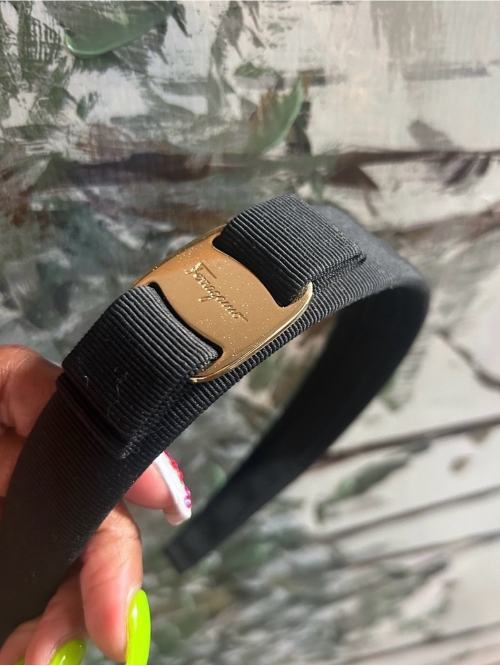 Salvatore Ferragamo Black Headband with Gold Logo